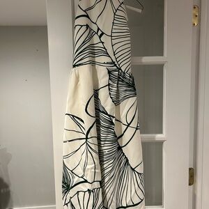 White and Green Leaf Print Halter Dress